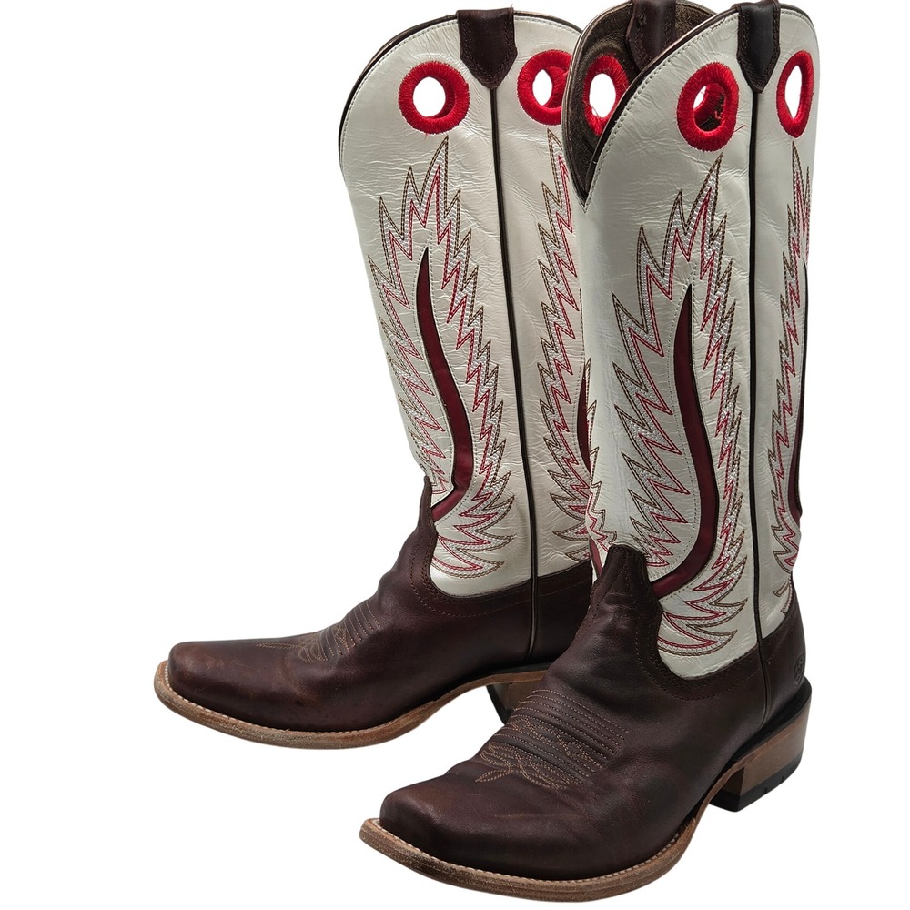 Ariat Western Cowboy Boots Womens Size 8.5 B Brown White Leather Square Toe